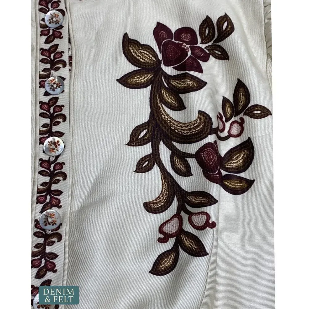 NEW Farm Rio Renata Floral Sand Midi Dress Lyocell Button Front Embroidered MED - Picture 12 of 16